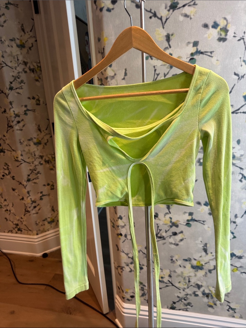 Dion Lee Lime Green Long Sleeve Tie-Front Crop Top